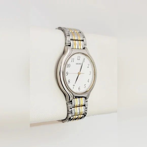 Vintage Seiko Quartz Two-Tone Dress Watch 7N01-6G90 Japan 34mm White Dial Unisex - Picture 4 of 9